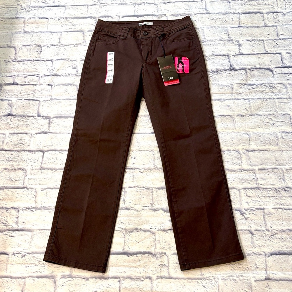 Lee Straight Leg Pants Plain Front Classic Fit Brown Pants Size 10 Short NWT